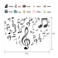 5(W) x3(H) FT Music Note Backdrop Musical Doodle Pattern Photography