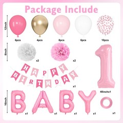 1st Birthday Decorations for Girls, 40 Inch Number 1 Balloon Pastel White Pink