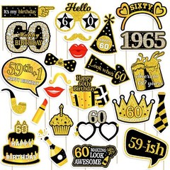 60th Birthday Photo Booth Props for Women & Men Black Gold Adult 60th Birthda…