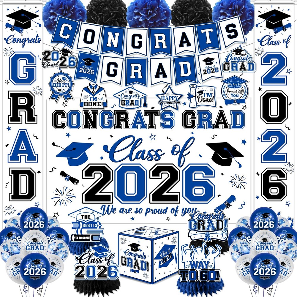 Graduation Decorations 2026 Set Black and Blue – Dark