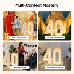 Light Up Numbers 40 LED Marquee Sign 39in Tall for Birthday Wedding Anniversary