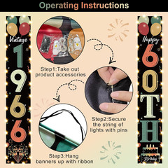 60Th Birthday Door Banner Lighted Decorations for Men Women, Black Colorful Vint