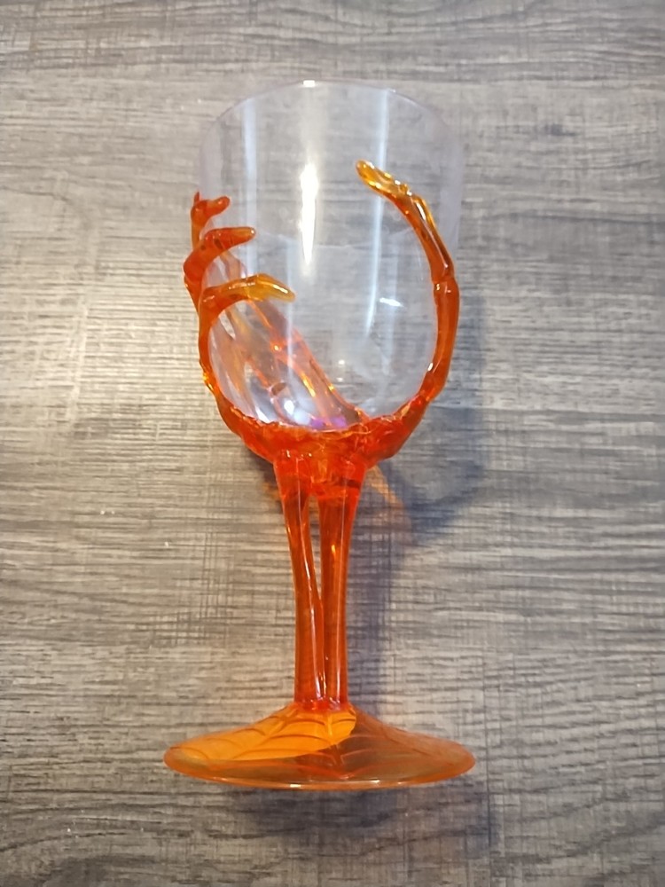Orange Skeleton Hand Plastic Wine Glass Goblet Halloween Bar Prop Party 7″h