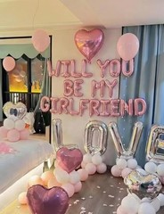 Pink Will You Be My Girlfriend Balloons Set, Valentines Day Balloon Banner wi…