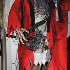 Morris Costumes 6.2 ft Standing Animated Skeleton Pirate Decoration – Red