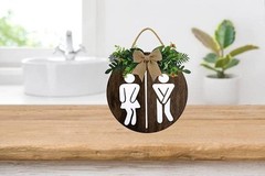 KPSheng Unisex Bathroom Front Door Sign Funny Wreaths Hanging Wooden Plaque D…