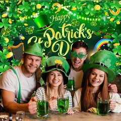 Happy St. Patrick’s Day Backdrop Banner Spring Lucky Green Shamrock Background I