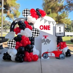 Racing Car Balloons Arch Garland Kit, Red and Black White Checkered Foil Ball…