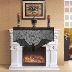 Halloween Decorations Tablecloth Runner Black Lace Bat Fireplace Mantel Scarf