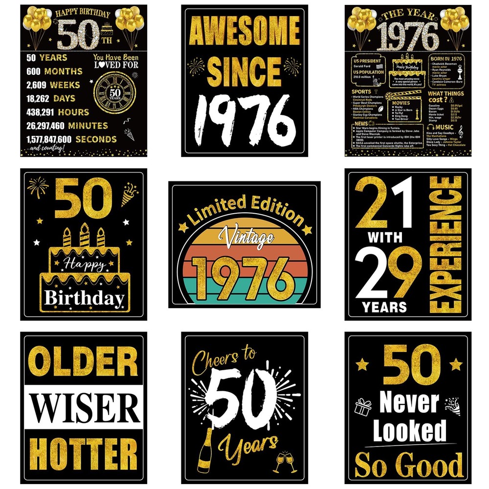 Turypaty 50th Birthday Decorations for Men 11.4 x 9.4 inches, Black Gold