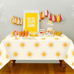 3Pcs Retro Boho Sun Birthday Here Comes the Son Party Tablecloths Disposable Pla