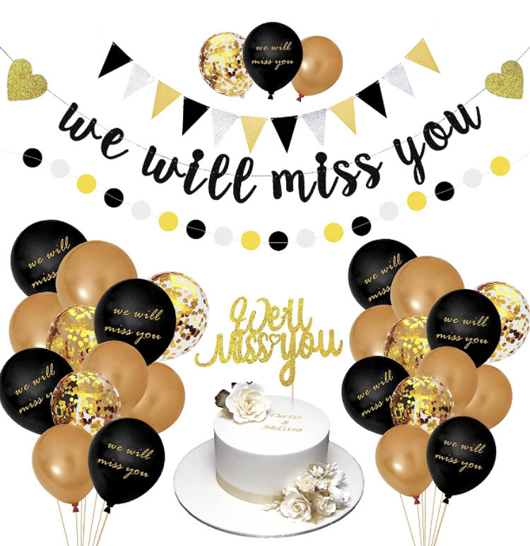 Black Gold Farewell Party Retirement Decorations Set We Will Miss You Banner Kit