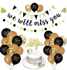 Black Gold Farewell Party Retirement Decorations Set We Will Miss You Banner Kit