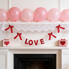 Valentine’S Day Decorations Garland Banner, 6.1Ft Sequin Wood Love & Satin Bows
