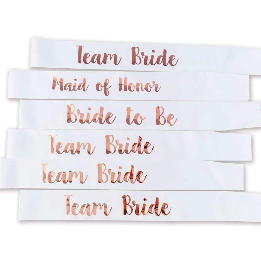 Bachelorette Sashes 6 PACK for Bride Bridesmaid White Maid of Honor Team