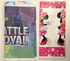 2 Child’s TABLECLOTHS Minnie Mouse Forever Plastic &BATTLE ROYALE Paper54″ X 96″