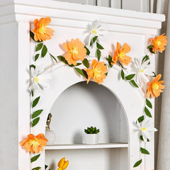 Crepe Paper Flowers Banner White Orange Floral Banner Spring Hanging Paper Flowe
