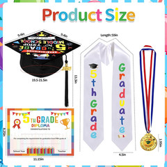 4Pcs 5Th Graduation Decorations 2026, 5Th Grade Graduation Stole Sash, Cap, Meda