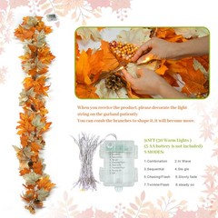 6 FT Fall Garland with Timer Lights Maples Leaves Garland with Berries Pine C…