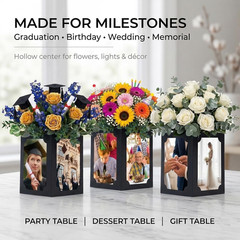 6 Pack Picture Centerpieces for Table, 4-Sided 4X6 Photo Display Boxes, Hollow C