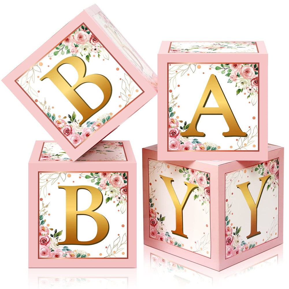 Baby Boxes with Letters Rustic Floral Pink Baby Shower Backdrop Photo Props