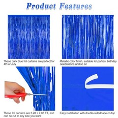 2 Pack Dark Blue Foil Curtain Backdrop Birthday Party 2 PCS Dark blue