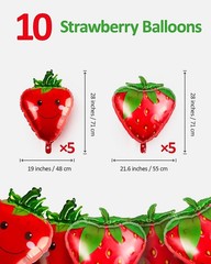 10 PCS Smiley Strawberry Balloons Mixed, Strawberry Foil Balloons – 28 Inch, …