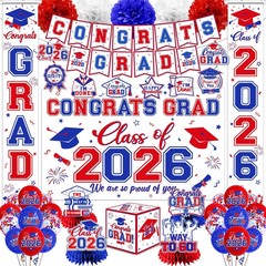 Graduation Decorations 2026 Set Red and Blue – Graduation Party Supplies with Co