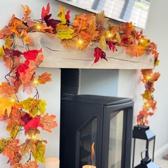 3 Pack Fall Leaf Garland with Lights, Total 17.7 Ft String Lights Fall Vines …