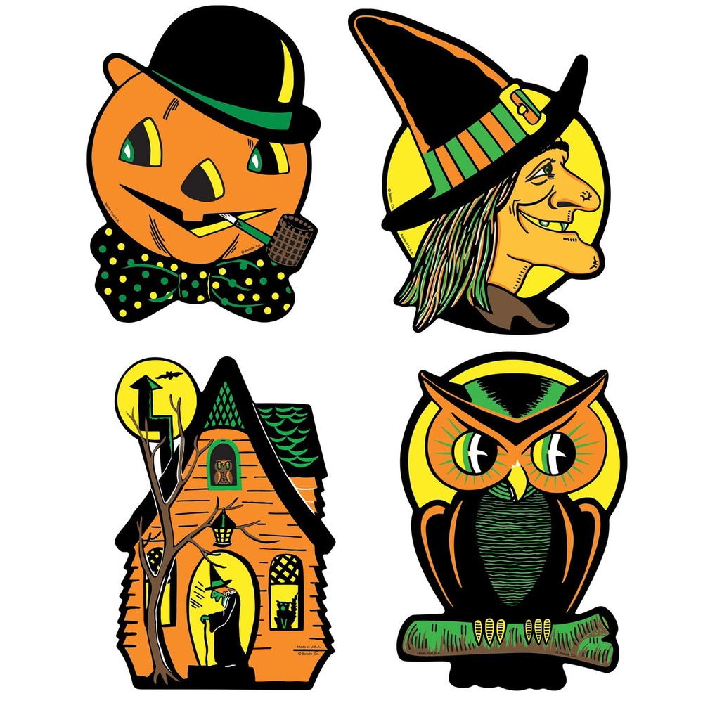 Beistle Vintage Halloween Cutouts 4-Count – 8.5″ – 9.25″, Multi Color