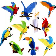 10PCS Tropical Birds Honeycomb Paper Cutouts Parrot Luau Party Decorations