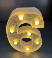 9” Birthday Party Decoration Sign ~ LED Light-Up / Glitter ~ Number “ 6 “