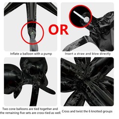 60 Black Spike Explosion Mylar Foil Balloons for Parties & Backdrops Decor