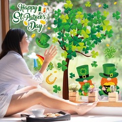 6 Sheets St. Patrick’s Day Window Clings Large Clover Tree Gnome Window Decals D