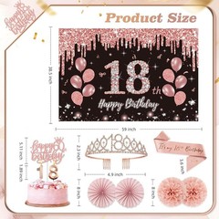 18th Birthday Decorations for Girls,52Pcs PRE-STRUNG Rose Gold Black Party Se…