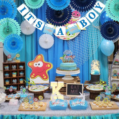 Blue White Hanging Honeycomb round Paper Fans Decoration Kit for Baby Boy Shower