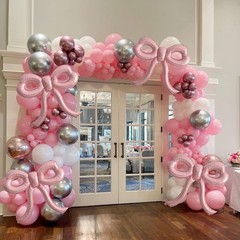 2 Pcs Pink Bow Balloons Bow Party Decorations for Girl Women Pink Bow Birthda…