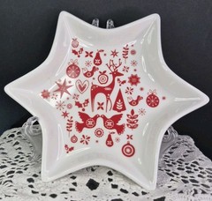 Alex Liddy Bone China Star Shaped Christmas Serving Plate Red And White
