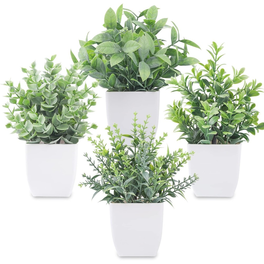 Der Rose 4 Pack Fake Plants Mini Artificial Greenery 7.18″H × 4.7″W, Grey