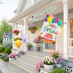 Happy Birthday House Flags 28×40 Double Sided Burlap Balloon Cake Toppers
