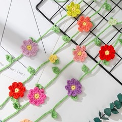 Handmade Crochet Flower Garland, Knitting Wool Spring Bunting Floral Ornaments,