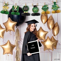 , Green, Black and Gold Graduation Centerpieces 2026 – Pack of 12 | Graduation C