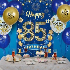 RUMIA 85th Birthday Party Decorations for Men Navy Blue Gold Happy Banner wit…