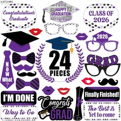 , Purple Graduation Photo Booth Props 2026 – Pack of 24 | Purple Graduation P…