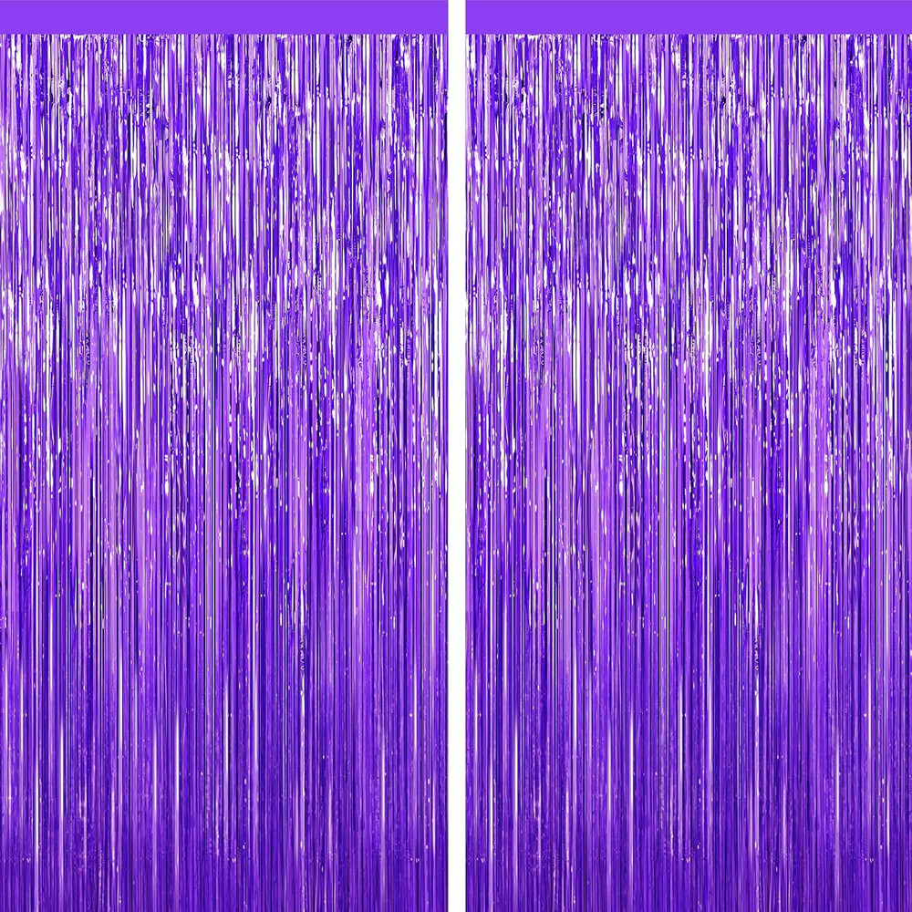 Purple Tinsel Backdrop Foil Fringe Curtains – 2 Packs Door Streamers Backdrop fo