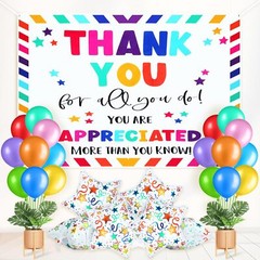 Thank You for All You Do Backdrop Banner with 100 Pcs Colors Balloon 8 Pcs St…