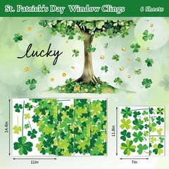 6 Sheets St. Patrick’ s Day Window Clings Window Decal Green Shamrock Clover Reu