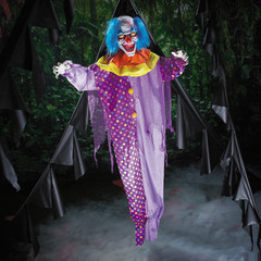 6 Ft. Talking Hanging Purple Clown Halloween Decoration – ATC