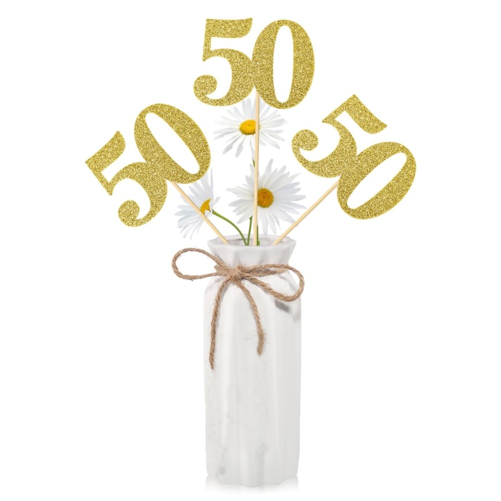 16 PCS 50th Birthday Centerpiece Sticks Double Sided Gold Glitter 50th Annive…