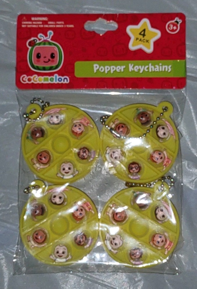 1 Pack of 4 COCOMELON POPPER POP FIDGET KEYCHAINS BIRTHDAY PARTY FAVORS NEW